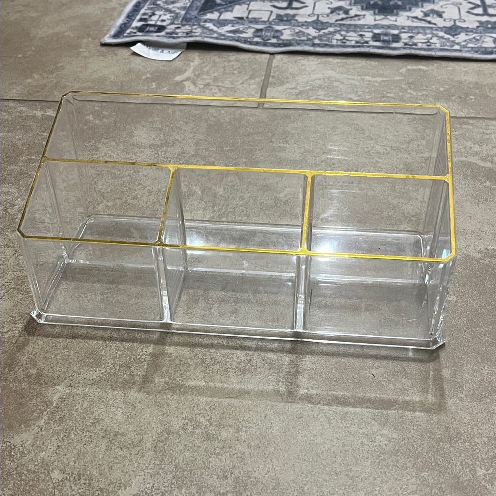 Set of 2 Elegant Clear Makeup Organizer with Gold Accents